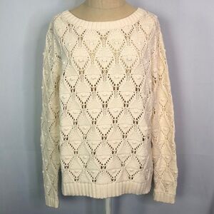 Tommy Hilfiger Womens Pullover Sweater Beige Diamond Chunky Loose Knit Ribbed S